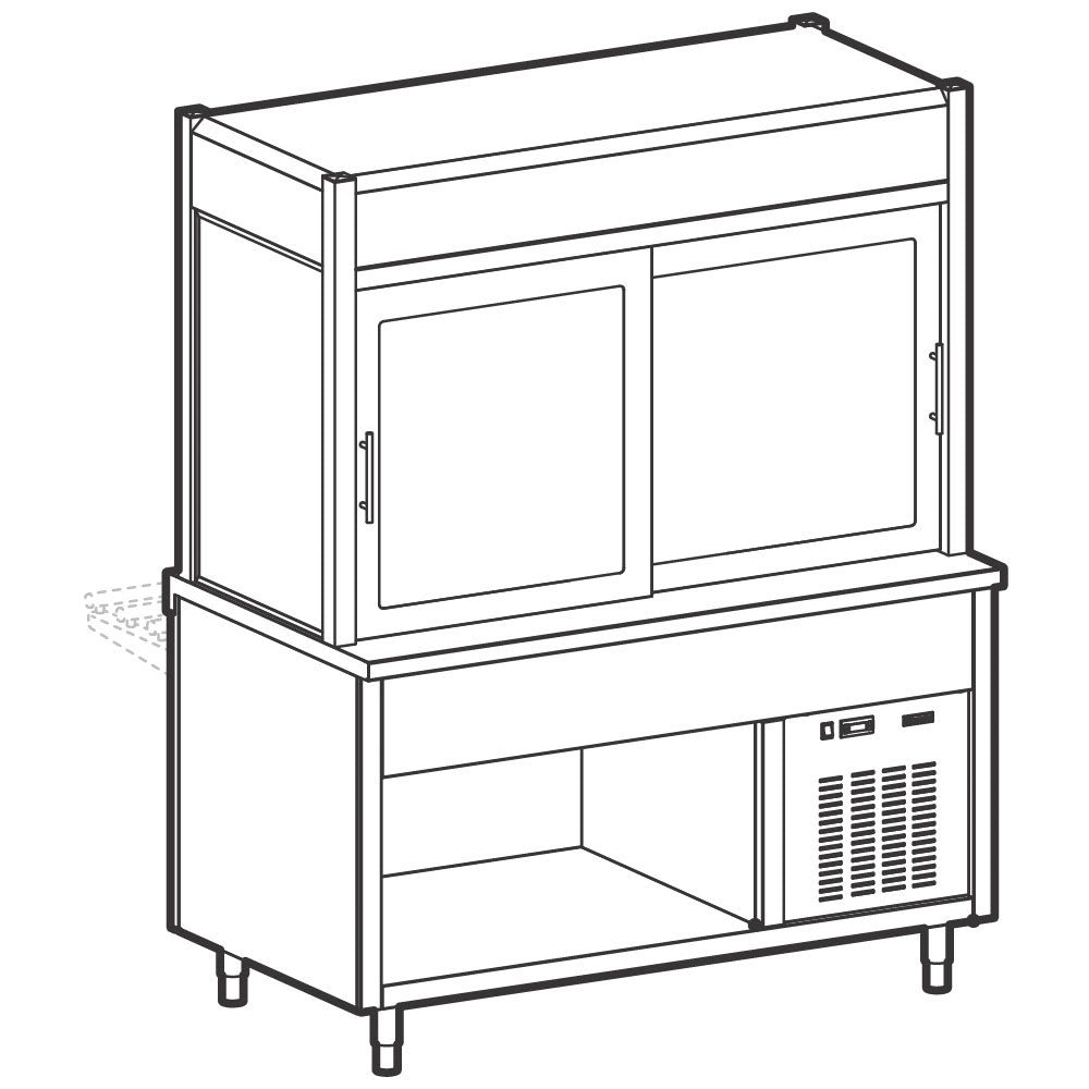 Kühlvitrine 3-etagig mit Kühlwanne auf offenem Unterbau, 4x GN 1/1