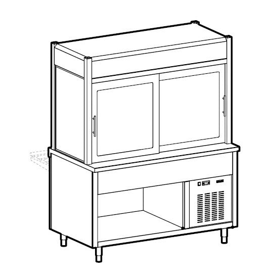 Kühlvitrine 3-etagig mit Kühlwanne auf offenem Unterbau, 6x GN 1/1