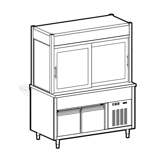 Kühlvitrine 3-etagig mit Kühlwanne auf gekühltem Unterbau, 6x GN 1/1