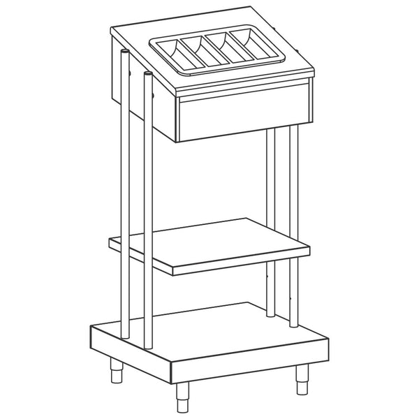 Tablett- und Besteck-Ausgabeelement, mit Besteckbehälter aus PVC, 686x700 mm