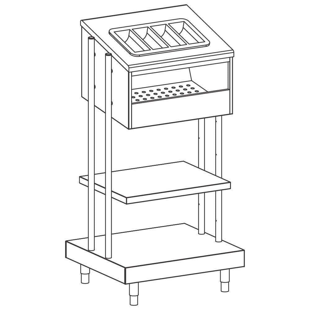 Tablett-, Besteck-, Glas-, und Brot-Ausgabeelement, mit Besteckbehälter aus PVC, 686x700 mm