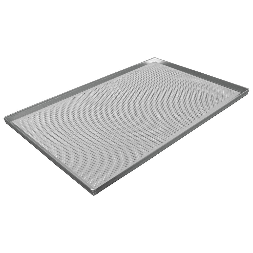 Backblech aus Aluminium unbeschichtet, 600x400 mm - 4 Seiten 90°, gelocht