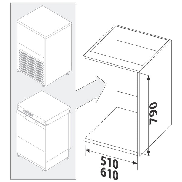 Unterbau für Eisbereiter und Gläserspülmaschinen, 550x590 mm