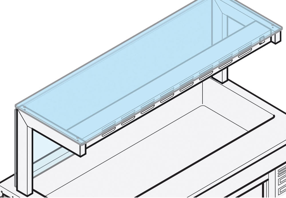 Aufsatz 1 etagig- mit geradem glas + frontglas, 2300x400 mm