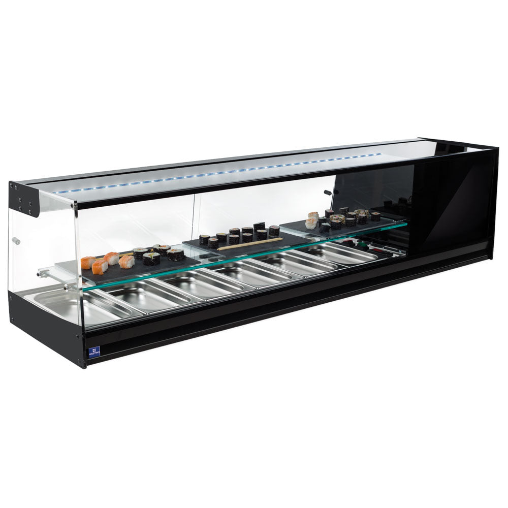 Sushikühltheke mit gerader Frontverglasung und 1 Glasboden, 4x GN 1/3 H=40 mm