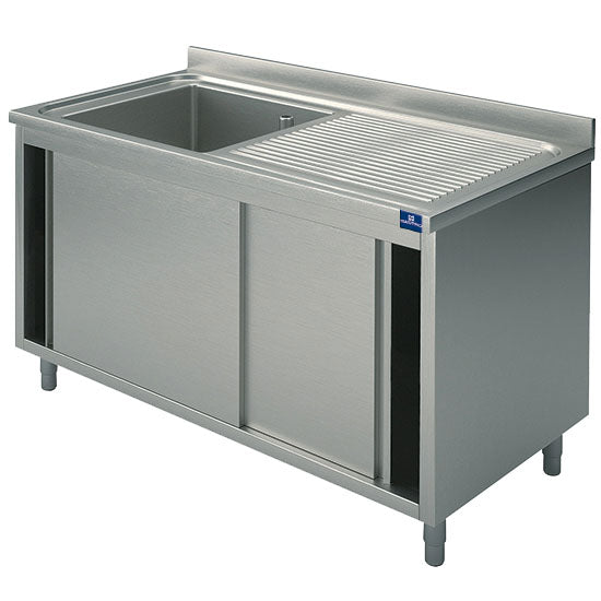 Spülschrank, 1 Becken, Tropftasse rechts, mit Schiebetüren, 1000x700 mm