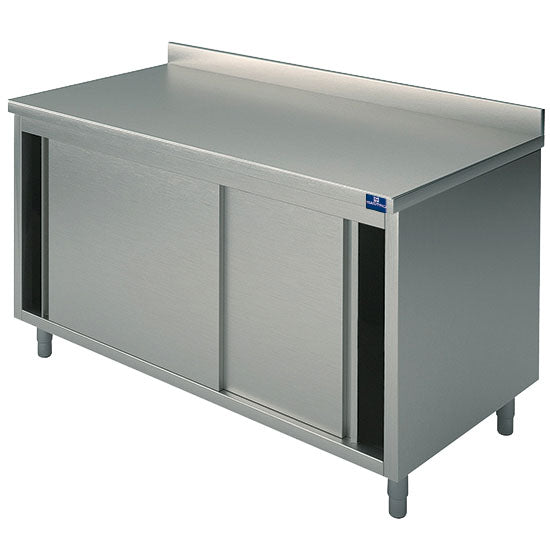 Neutraler Arbeitsschrank mit Schiebetüren und Aufkantung, 1200x800 mm