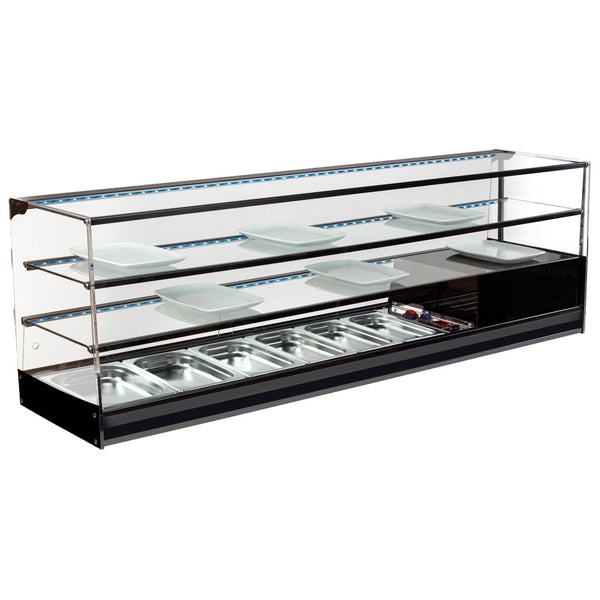 Tapaskühltheke mit gerader Frontverglasung und 2 Glasböden, 8x GN 1/3 H=40 mm