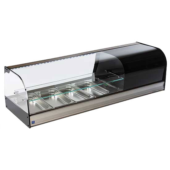 Tapaskühltheke mit gebogener Frontverglasung und 1 Glasboden, 4x GN 1/3 H=40 mm