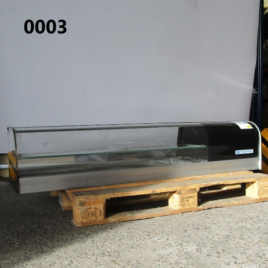Tapaskühltheke mit gebogener Frontverglasung und 1 Glasboden, 6x GN 1/3 H=40 mm - BESCHÄDIGT