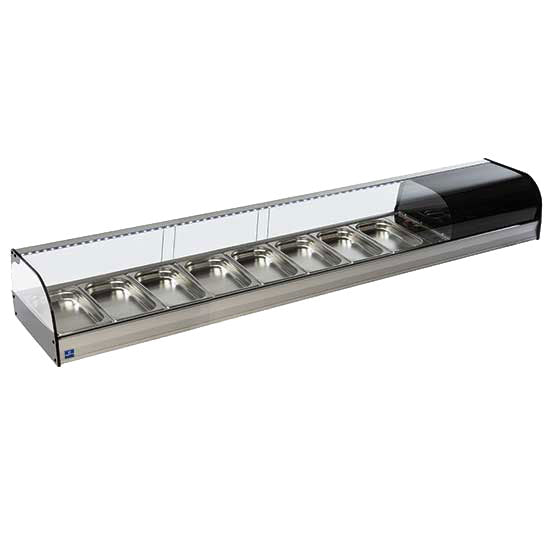 Tapaskühltheke mit gebogener Frontverglasung, 8x GN 1/3 H=40 mm