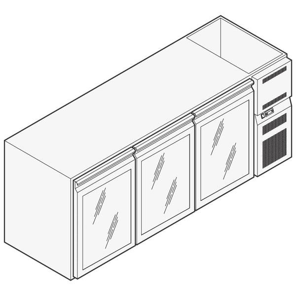 Getränkekühltheke mit 3 Glastüren, 2090x690 mm, +2°/+10°C