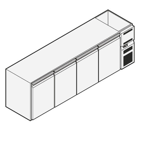 Getränkekühltheke mit 4 Türen mit Kühlwanne, 2670x690 mm, +2°/+10°C