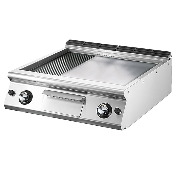 Gas-Grillplatte, Tischmodell, 1/3 gerillt und 2/3 glatt verchromte Platte