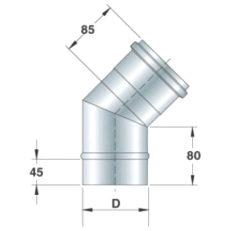 Edelstahl-Bogen 45°, einwandig, ø 350 mm
