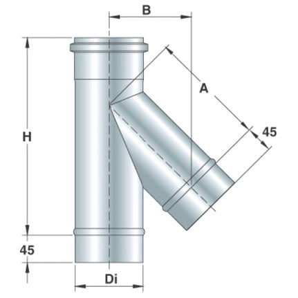 Edelstahl-T-Verbindungselement 45°, einwandig, ø 200 mm