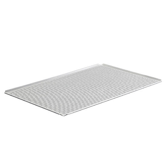 Backblech aus Aluminium unbeschichtet, 435x340 mm - 4 Seiten 45°, gelocht