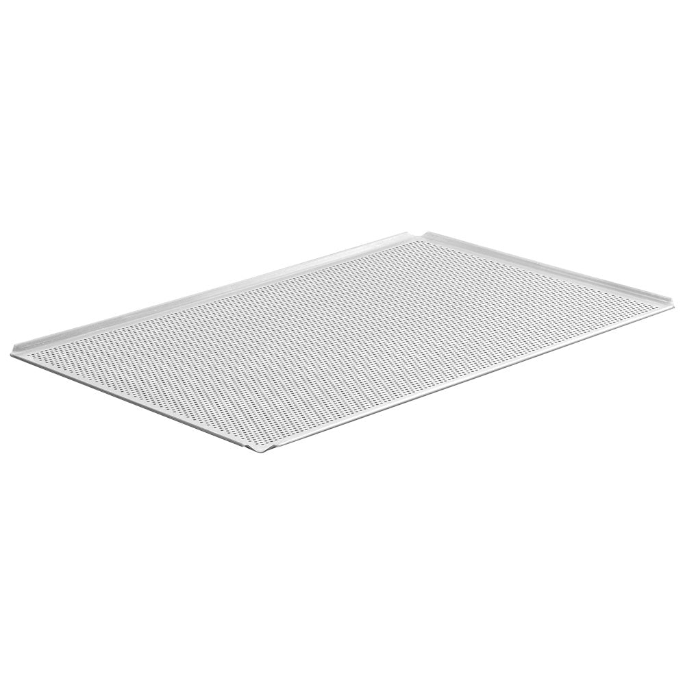 Backblech aus Aluminium unbeschichtet, 600x400 mm - 4 Seiten 45°, gelocht