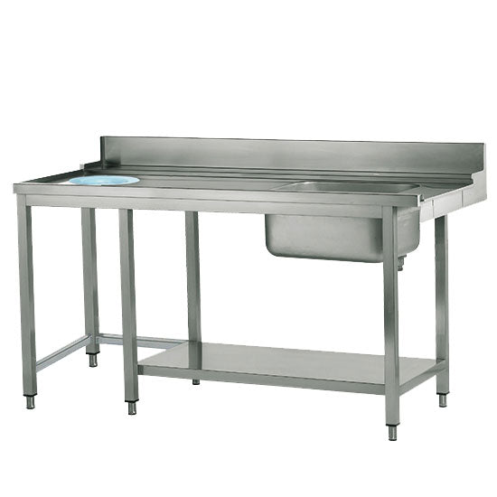 linker Zulauftisch mit Becken rechts und Abfallloch, B=1200 mm
