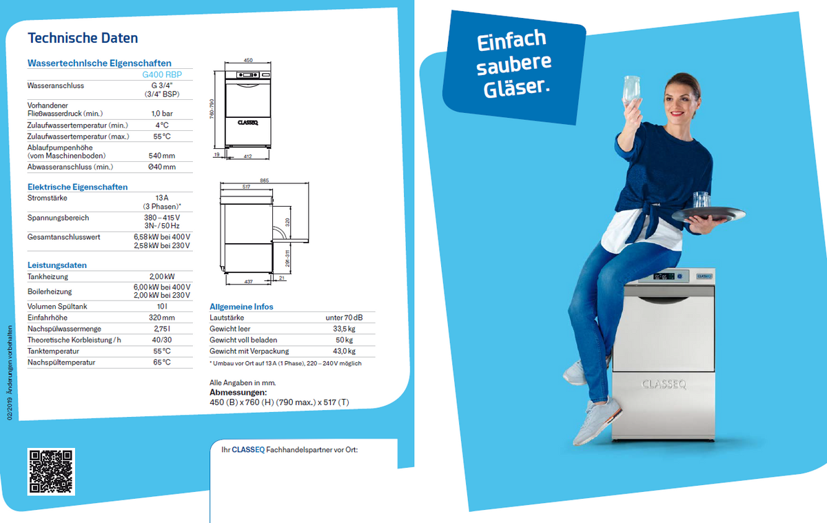 Classeq G400 RBP Gläserspülmaschine Spülmaschine Bistrospülmaschine