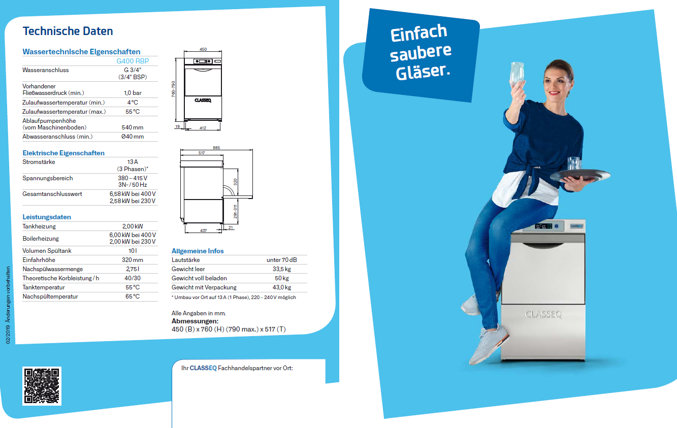 Classeq G400 RBP Gläserspülmaschine Spülmaschine Bistrospülmaschine